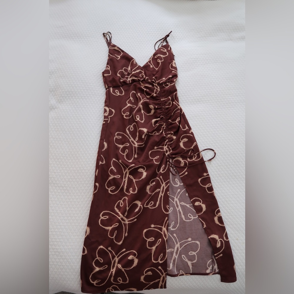 Brown and cream dress, urban outfitters XS, ties are fully adjustable